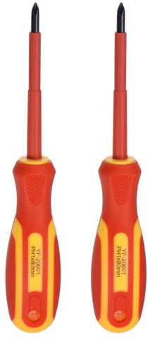 sourcing map Lot de 2 tournevis isolés VDE 1000 V PH1 x 80 mm Tournevis cruciformes magnétiques CR-V Tournevis à tête cruciforme avec poignée VDE