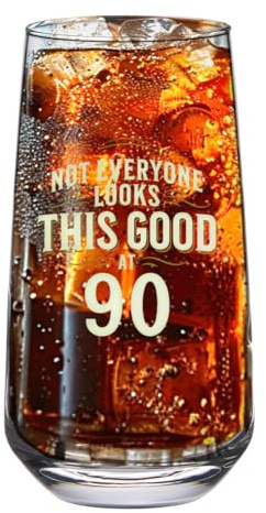 D Design Invent Print! 90th Birthday Gift Glass Mug Funny Printed Drinking Present for Men Women Age 90 Year Old Gift Idea Keepsake Happy Birthday - 480ml