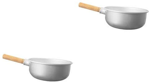 Ciieeo 2pcs Wood Handle Kitchen Water Ladle Serving Spoon for Cooking Bathing Reusable Aluminum Ladle for Household Camping