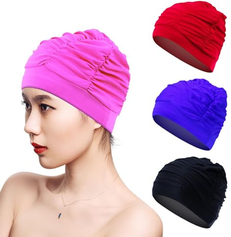 4 st veckade badmössor, badmössor med öronskydd, turban badmössor, enfärgade enkla badmössor, lämpliga för simning och dusch