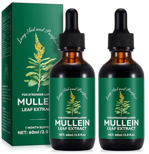 Mullein Drops for Lungs 4 Fl Oz - Mullein Leaf Extract for Lungs with Chlorophyll - Natural Herbal Supplement for Lung Cleanse, Respiratory Support, Boosts Immunity, Digestive Wellness