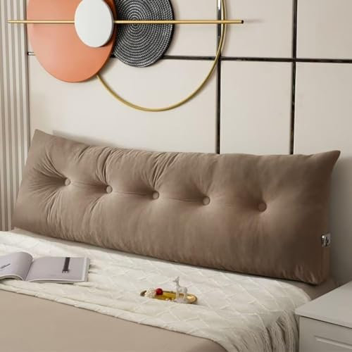 YOUGANG Bett-Rückenlehnenkissen, Doppel-/King-Size-Kopfteil, Keilkissen zum Sitzen im Bett, Kopfteil mit Seitentasche, Rückenstütze langes Kissen (Braun, 80 x 40 x 12 cm)