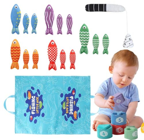 Juego de pesca de juguete,Juego de pesca para niños - Juguetes para bebés, clasificación, aprendizaje, juego de pesca, tela,Juguete educativo de tazas apilables seguras, rompecabezas a juego para cump