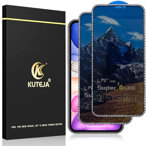 Kuteja Diamanten 28° Anti Spähen Sichtschutz für iPhone 11/XR [2 Stück], 9H Härte Full Screen Blinkender Diamant Schutzfolie, Anti-Fingerabdruck, Anti-Kratzen Gehärtetem Glas Displayschutzfolie