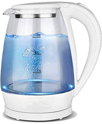 Hervidores, Hervidores de Vidrio de 2L para Agua Hervida, Hervidor de Agua Ecológico de 1500 W con LED Iluminado, Caldera de Agua Inalámbrica con Tapa Interior de Acero Inoxidable/Blanco Learned