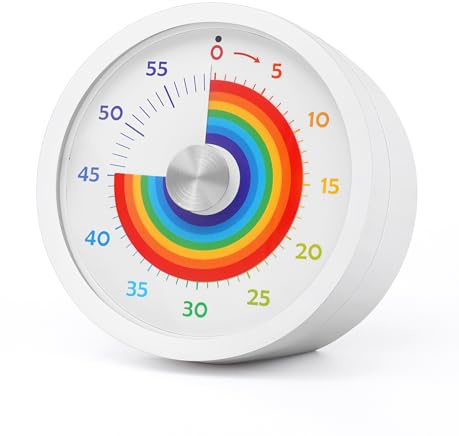 Keduzer Visual Timer, Kitchen Timer Rainbow Disk 60 Minute Countdown Timer for Kids and Adults, Silent Time Management Tool(Rainbow)