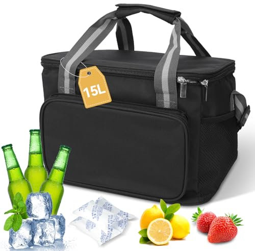 KIMIGO Bolsa Termica Porta Alimentos 15L,Bolsa Térmica Portátil para Pícnic,Bolsa Nevera Portatil,Bolsa Isotermica,Bolsa Porta Alimentos para Fiambrera Picnic,Playa,Trabajo,Almuerzo,Oficina,Escuela
