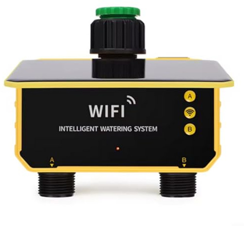 URPIZY Wi-Fi Solar Bewässerungstimer, Smart App-Steuerung, Automatisches Bewässerungssystem, 1/2 Ausgänge, Regensensor, Programmierbar, Vielseitig Einsetzbar Für Garten Und Rasen(2 Outlets)