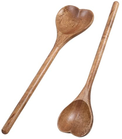 FUNNETOYU Lot De 2 Cuillères à Mélanger En Bois De Cœur, Cuillères En Bois Pour Bocaux, Ergonomiques Et Polyvalentes, Cuisine Et Présents