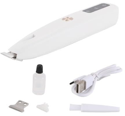 Enwye Wiederaufladbarer, kabelloser Tierhaarschneider, Schneide aus Titankeramik, 1500-mAh-Akku, 120 Minuten Laufzeit, USB-Aufladung, weißes Design