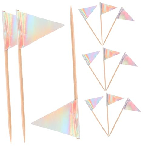 Amosfun 12pcs Triangle Flag Toothpicks Stylish Cupcake Decoration Picks for Festive Desserts Fruit Platters and Cheese Displays Secure and Stable Event Decorations