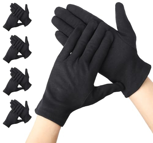 Segbeauty Guantes Algodon Negros, 4 Pares Guantes de Algodón para Dermatitis, Reutilizables y Cómodos, para Inspección de Joyas, Dormir Durante la Noche Curar Eczema (M)