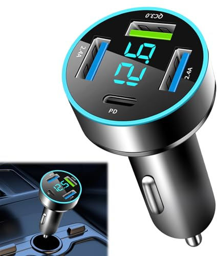 Prise USB Voiture, Chargeur Allume Cigare 4 Ports, 66W QC3.0 Allume Cigare USB & PD Chargeur, Prise Cigare Rapide avec LED Voltmètre pour Android, Samsung, Teléfonos Inteligentes