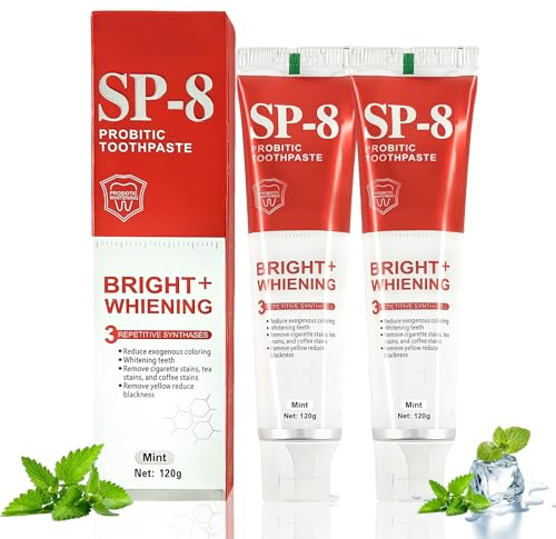 Confezione da 2 Dentifricio Sp-8, Sp-8 Probiotico, Dentifricio Sbiancante, 120 g, Probiotici Bianco Luminoso, Sbiancamento dei Denti, Cura Profonda, per denti sensibili