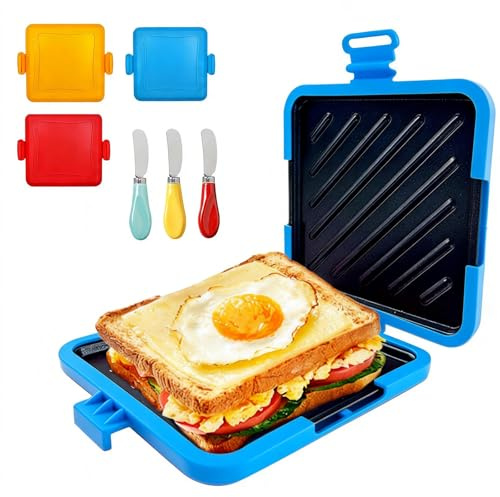 Microwave Toastie Sandwich Maker with Butter Knife, Sandwich Maker | Panini Maker,Dishwasher Safe Design No Electricity Needed Fast Cooking for Travel Friendly/Office/Home