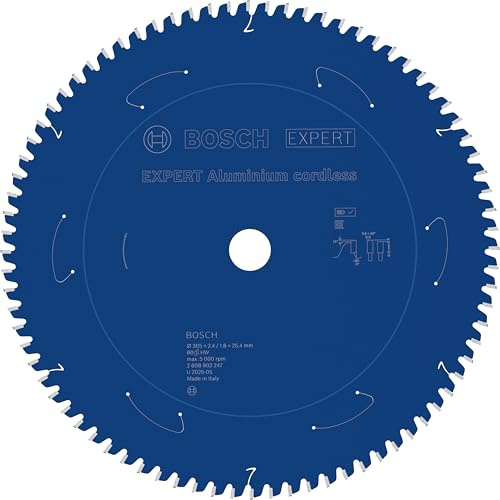 Bosch 1x EXPERT Aluminium cordless Kreissägeblatt für Kapp‑ und Gehrungssägen (für Aluminium, Ø mm, Professional Zubehör kabellose Kapp- und Gehrungssäge)