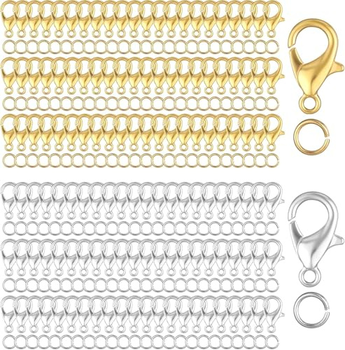 700PCS Lobster Clasps with 5mm Open Jump Rings – Small Bracelet Clasps and Necklace Clasp Set – Ideal Jewellery Making Connectors for DIY Bracelets, Necklaces and Anklets (Gold & Silver)