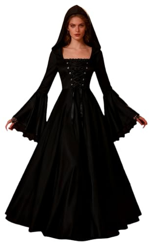 Generico Kostym för: lång, svart, klassisk halloweenfest, vintageklänning med , cosplay-kläder, flytande renässansdräkt, mystisk dräkt för