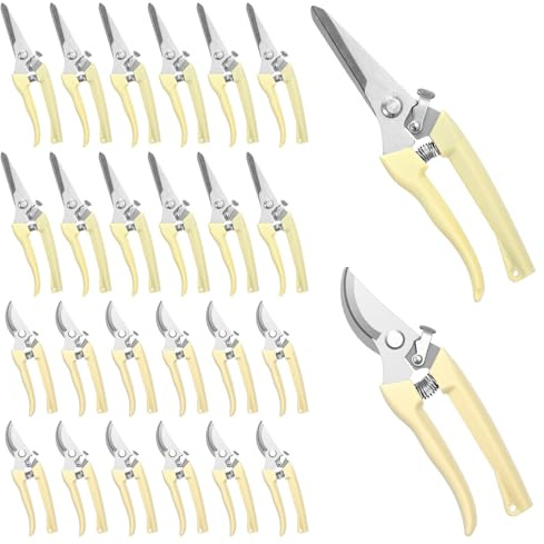 PercyEffie 24pcs pruning shears for gardening Garden Flower Shears garden shear gardening scissors flower cutting scissors hedge clippers Beige flowers clippers Handheld Heavy Duty Plant Scissor