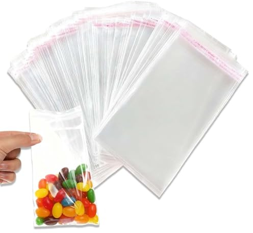 GNALIA Bustine Trasparenti Richiudibili 100 Pezzi, Sacchetti Cellophane Adesivi Per Alimenti, Dimensioni 12X6 Cm, Per Caramelle Biscotti E Occasioni Speciali