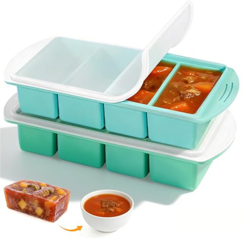 2 Piezas Bandeja de Silicona para Congelador de 1 Taza con Tapa, Moldes de Silicona para Congelador, Recipiente de Silicone para Congelar y Almacenar Sopa, Salsa, Porciones de 250ml