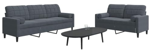 Owoxanthellate 2+3-Sitzer Samtsofa Garnitur Dunkelgrau 137/197 x 77 x 80 cm Modernes Wohnzimmer Couch-Set mit Nackenrollen Komfortabler Doppelsitz und Dreisitz für Living Room Apartment Büro