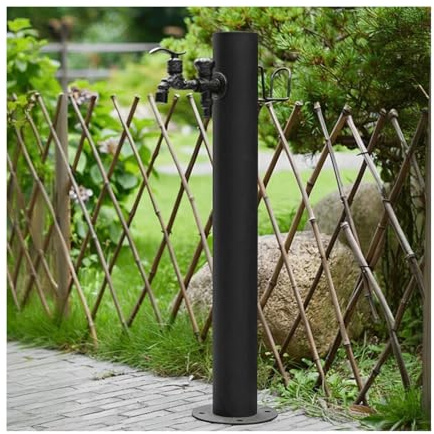 Colonna d'acqua da giardino in acciaio inox con doppio rubinetto per fontana esterna e supporto per tubo flessibile