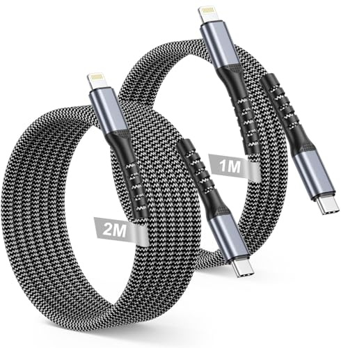 Câble Lightning vers USB C 1M+2M, [Certificat MFi] Cable Chargeur iPhone Nylon Tressé Câble USB C Lightning Charge Rapide Fil Cordon i Phone pour iPhone 14 13 12 11 Pro Max XR XS X 8 7 Plus SE,iPad