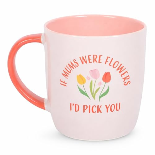 RZIN TRADE Mother's Day Ceramic Coffee Mug with Floral Design, If Mums were Flowers I'd Pick You, Pink and White Tea Cup Gift for Mom