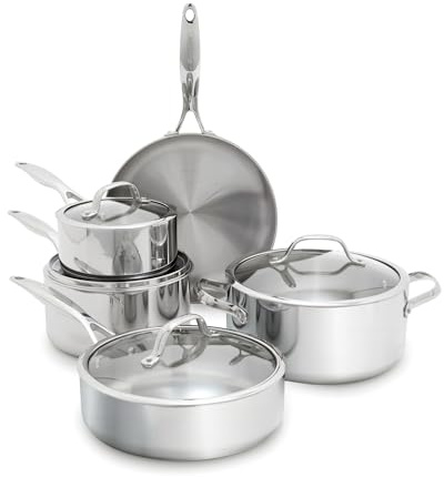 GreenPan Valencia Pro Tri-Ply Stainless Steel 9 Piece Cookware Set, Induction Ready Pots & Pans, Mirror Finish, Dishwasher & Oven/Broiler Safe to 600F, Compatible with All Cooktops