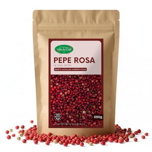 Valle del Crati Pepe Rosa in Semi Interi 250g | Profumo Delicato e Tocco Gourmet | 100% Puro e Senza Additivi | Ideale per Pesce, Carne, Formaggi, Salse, Cocktail e Dolci