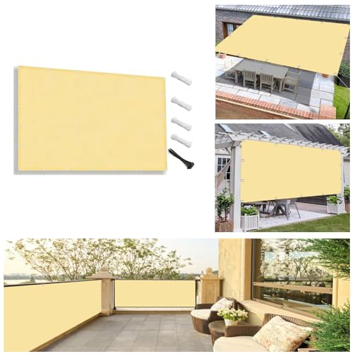 AUWUUA Toldo Parasol de Jardin 3x4M Pantalla Privacidad Balcón, Cubierta Resistente Al Agua, Protección UV con Ataduras de Cables para Exterior Terraza, Arena