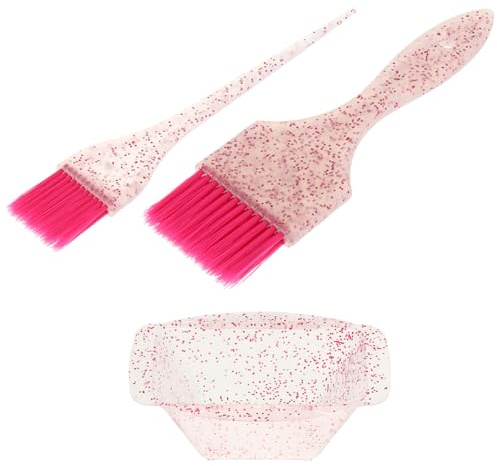 HEALEEP Juego de Cuenco para Teñir el Cabello y Pincel Profesional Cerdas Suaves, Kit de Accesorios para Peluquería en Color Rosa, Adecuado para Aplicar Tinte y Resaltar en Salones y Uso