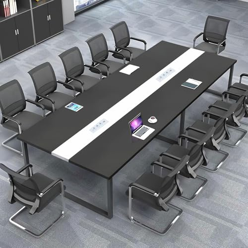 ZRBDDEF Mesa de Reuniones para Oficina con Pasacables y Gestión de Cables, Mesa de Conferencia Moderna para Sala de Reuniones o Meeting, Estructura Estable para Varias Personas