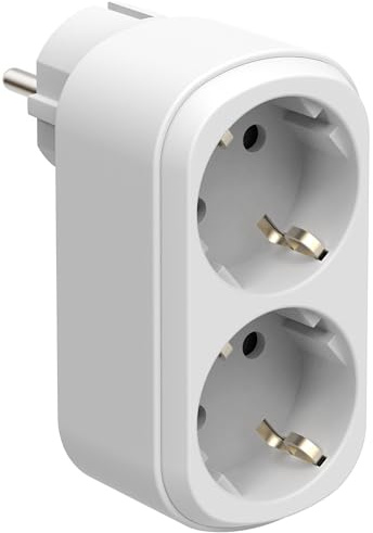 Electraline 55094 Prima Dubbeladapter 2 Uttag 16A (2P+E) Schuko Front, 2 Schuko Uttag Grenuttag, Vit