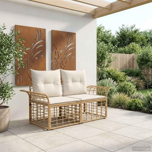 YunCangg Outdoor Lounge Sofa Zweisitzer Eck Couch Poly-Rattan Möbel Set mit Polster und Kissen, wetterfest und wasserdicht für Garten Balkon Terrasse, gemütlich und platzsparend