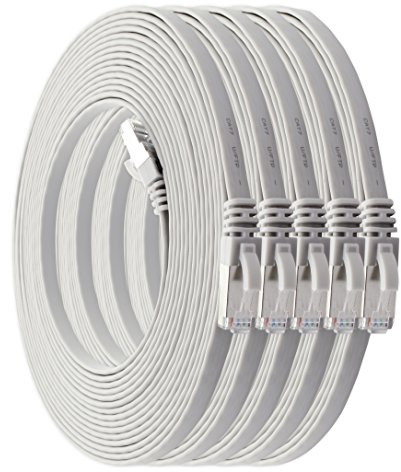 1aTTack.de 3,0 m - weiß - 5 Stück Cat7 Flachkabel Netzwerkkabel Cat 7 Rohkabel Gigabit Lan (10Gbit/s) Flachbandkabel Verlegekabel Patchkabel Flach Slim Rj 45 Stecker Cat6a