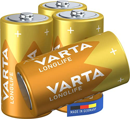 VARTA Longlife Batterie C Baby LR14 (pacco da 4) Batteria alcaline - Made in Germany - Ideali per telecomandi, radio, sveglie e orologi