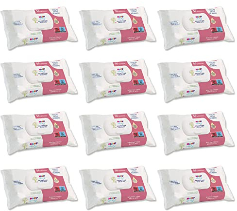 HiPP Baby - Salviettine Delicate per Neonati, Soffici e Extra Morbide, Pelli Normali, 12 Confezioni da 56 Salviettine