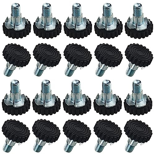 TOVOT 20PCS M10*1.5MM(Pitch) Furniture Leveling Feet 30MM Table Feet Screw on Adjustable Furniture feet Heavy Duty Levelers with T-Nuts for Chair Cabinet