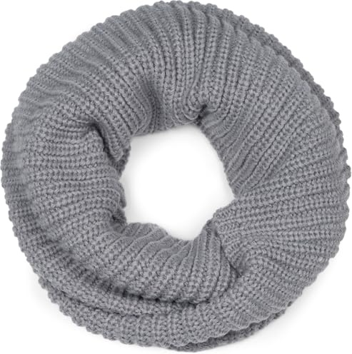 styleBREAKER Unisex Feinstrick Loop Schal einfarbig | Weicher elastischer Winter Schlauchschal in Feinripp Optik | Warmer Strick Loop für Damen und Herren, Grau
