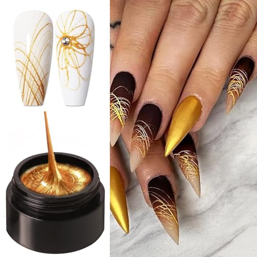 Spider Gel Vernis À Ongles Art UV LED Professionnel Peinture Aux Ongles UV Couleur Gel Laque Emboss Tirant Fil Araignée Gels (Gold)