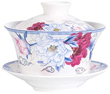 Liang baobao Traditionelles Gaiwan Teeset mit Deckel und Untertasse Handgefertigte Keramik Teetasse Blumen Porzellan Teetassen 296 ml