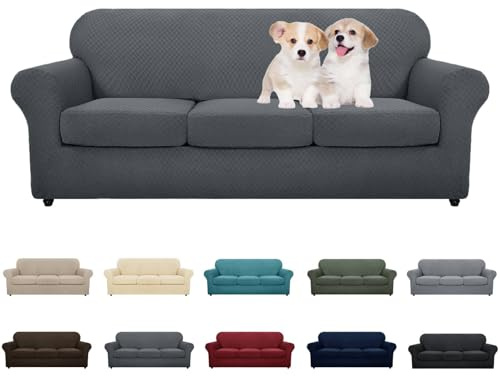 MAXIJIN 4 Piece Couch Covers for 3 Cushion Couch Super Stretch Non Slip Couch Cover for Dogs Pet Friendly Elastic Jacquard Furniture Protector Sofa Slipcovers (Sofa, Dark Gray)