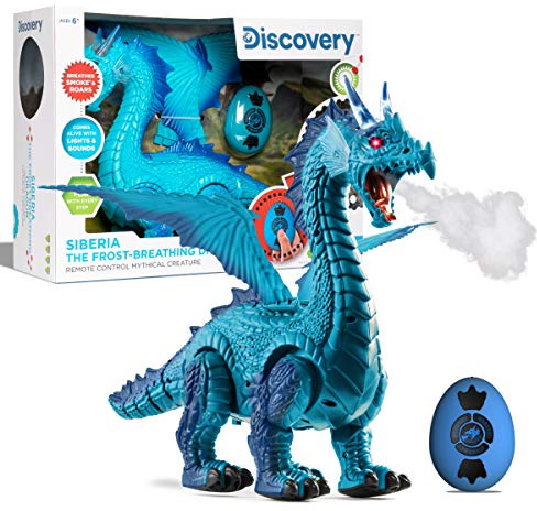Discovery Frost-Breathing RC Dragon with Smoke Breath, Walking, Wing Flapping, Realistic Roaring Sounds| Light-Up Large Dinosaur Toy| Remote Control Robot Dino Mythical Creature|Kids Boys Gift| Age 6+