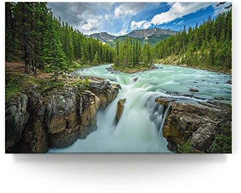 BilderKing Wandbild Wasserfall Kanada Sunwapta - 120cm x 80cm Leinwand auf 4cm Keilrahmen