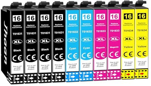 Jhaan 16XL Druckerpatronen Kompatible für Epson WF 2760 Patronen 16 XL Patronen für Epson Workforce WF-2630 WF-2760 WF-2510 WF-2660 WF-2010 WF-2750 WF-2650 WF-2540 WF-2530 (10er-Pack)