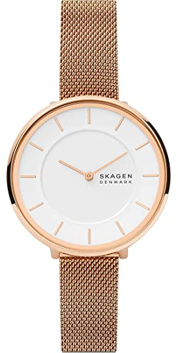 Skagen Gitte Uhr für Damen, Quarzwerk mit Edelstahl- oder Lederarmband, Rose-Gold-Ton, 38MM