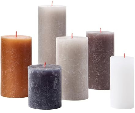 Bolsius Rustikale Stumpenkerzen - Geschenkset mit 6 Stück - New Neutrals - Dekorative Haushaltskerzen - Lange Brenndauer - Unparfümierte - Enthält natürliches Pflanzenwachs - Ohne Palmöl