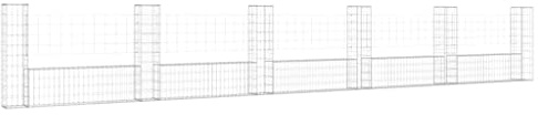 vidaXL Gabionenkorb U-Form mit 6 Säulen Gabione Gabionen Steinkorb Steingabionen Sichtschutz Drahtkorb Wand Mauer Drahtzaun Eisen 620x20x100cm